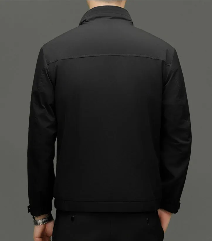 Fleece-lined Raincoat Track Jacket with Napoleon Pocket for Men