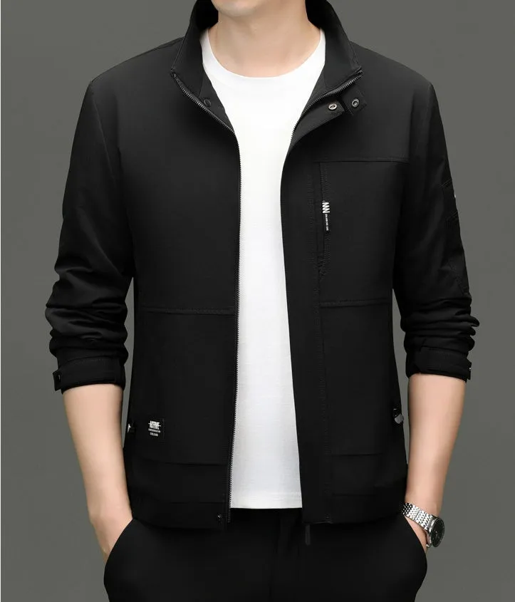 Fleece-lined Raincoat Track Jacket with Napoleon Pocket for Men