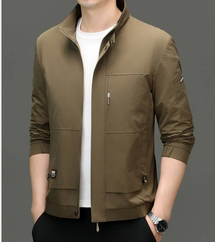 Fleece-lined Raincoat Track Jacket with Napoleon Pocket for Men