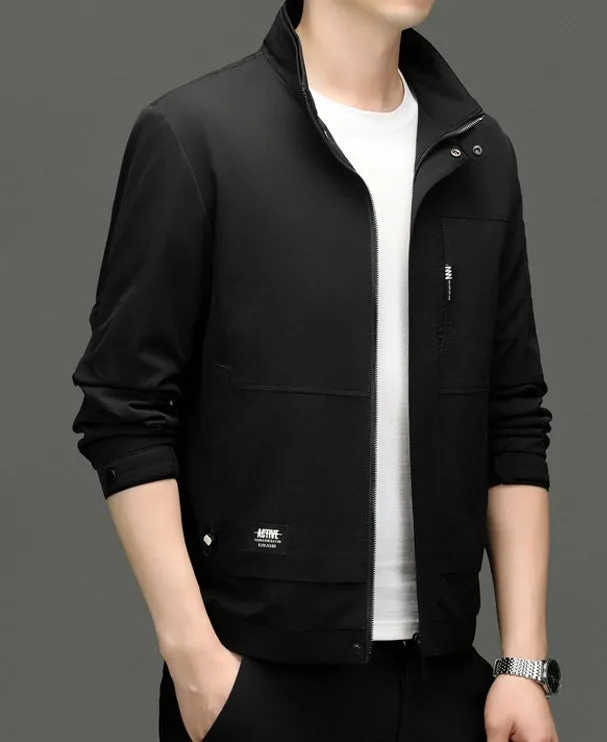 Fleece-lined Raincoat Track Jacket with Napoleon Pocket for Men