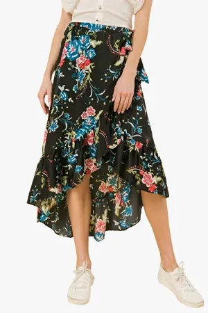 Floral Ruffle Skirt With Trim High Low.