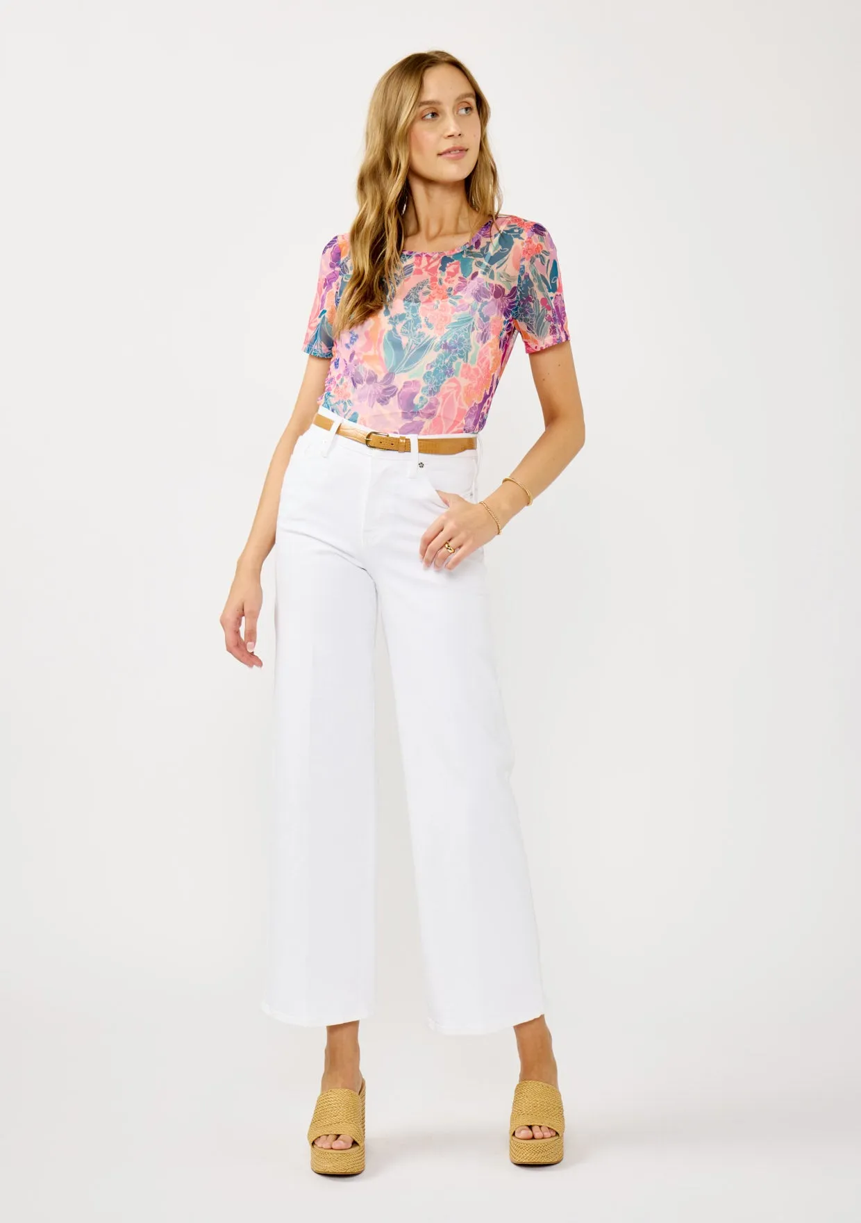 Floral Short Sleeve Round Neck Top