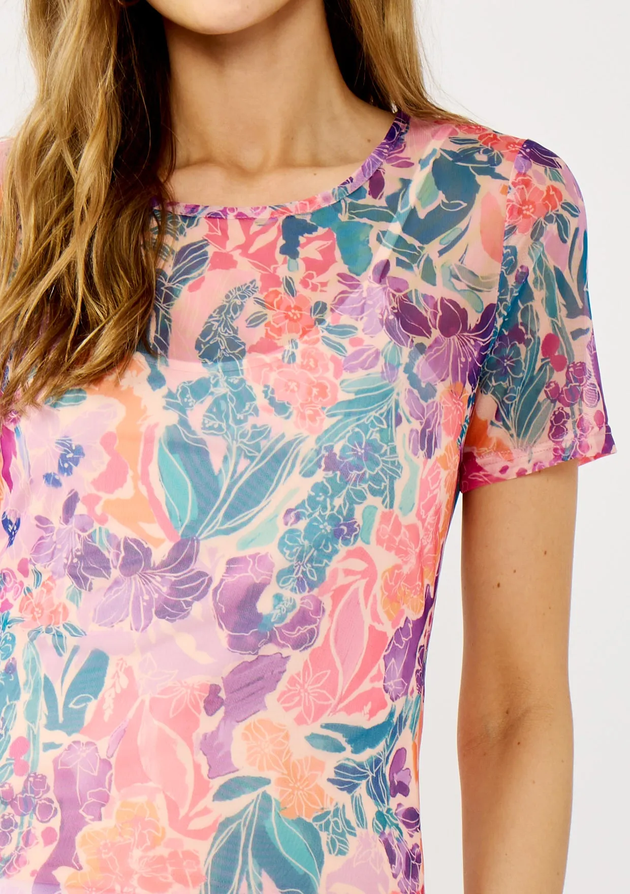 Floral Short Sleeve Round Neck Top