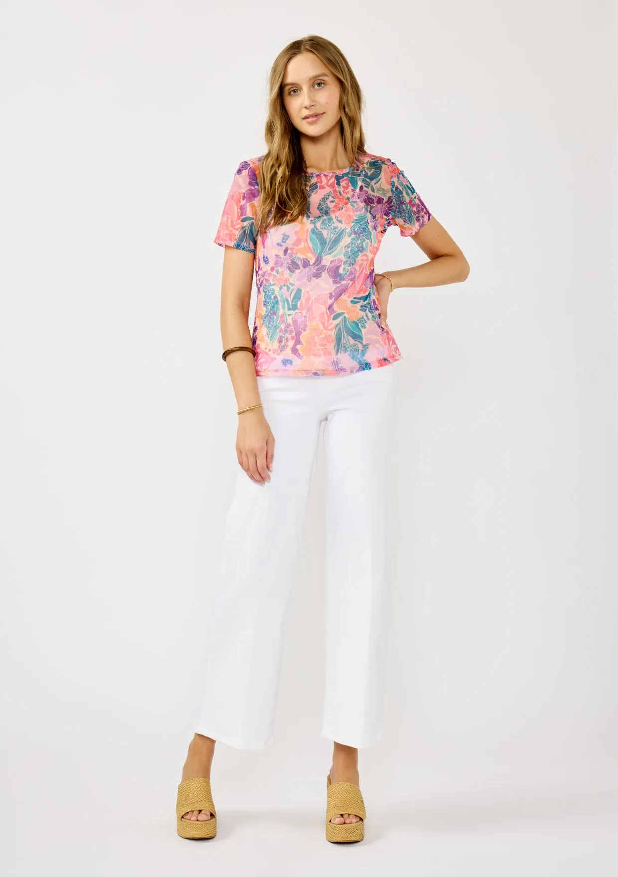 Floral Short Sleeve Round Neck Top