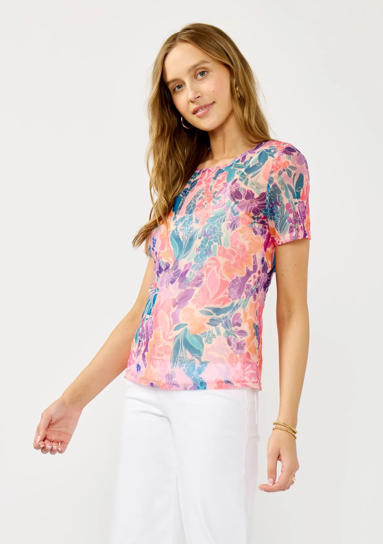 Floral Short Sleeve Round Neck Top