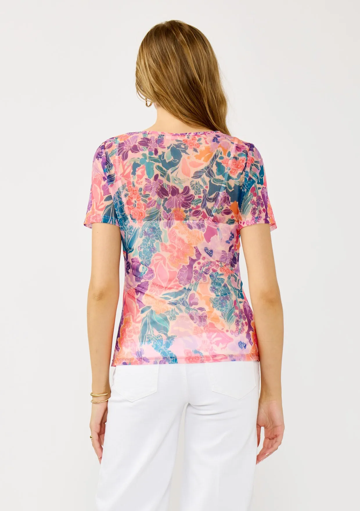 Floral Short Sleeve Round Neck Top