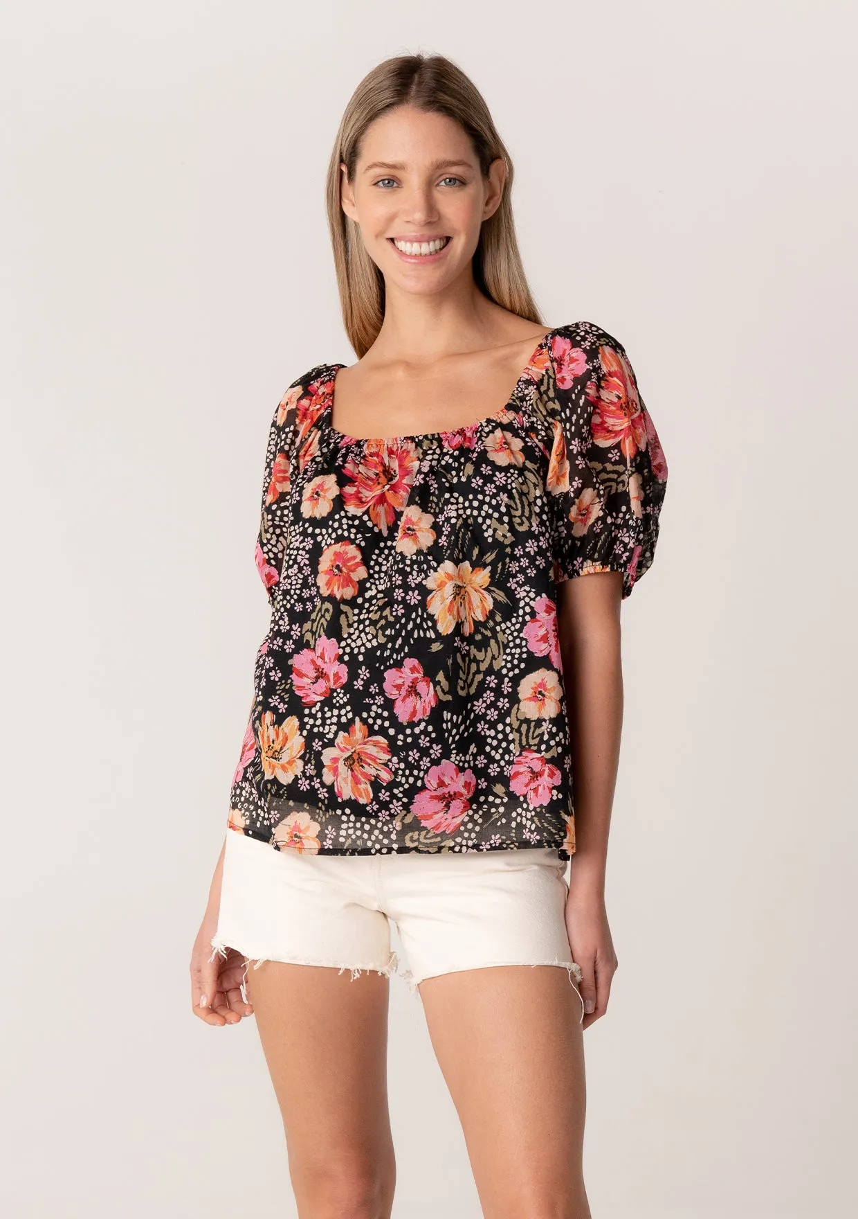 Floral Square Neck Puff Sleeve Blouse