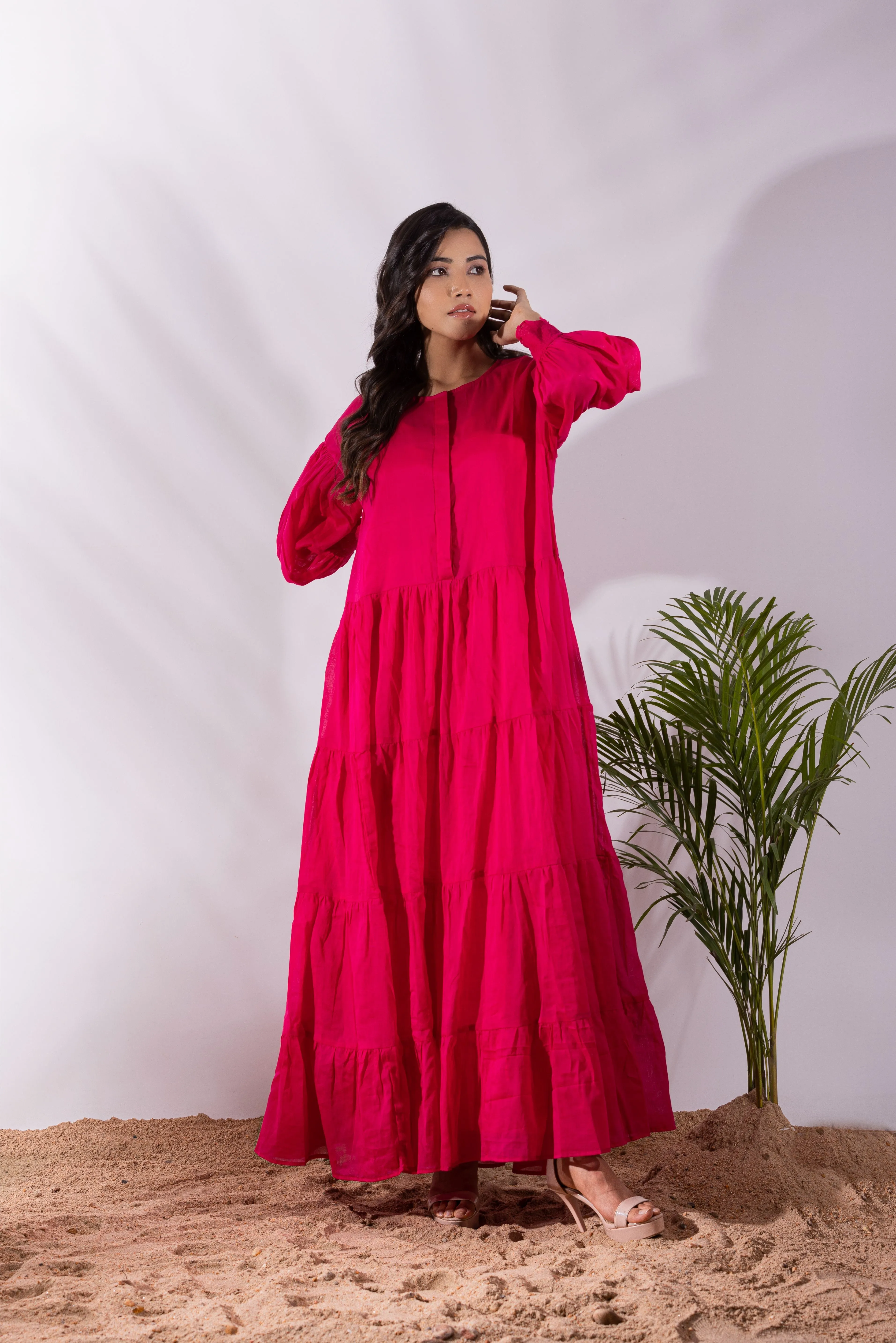 Florida Tier Ruffle Dress with slip attached.