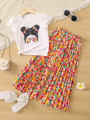 Flower skirt |Young Girl Flower Print Portrait Top Skirt
