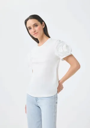 Flower Sleeve Blouse- White