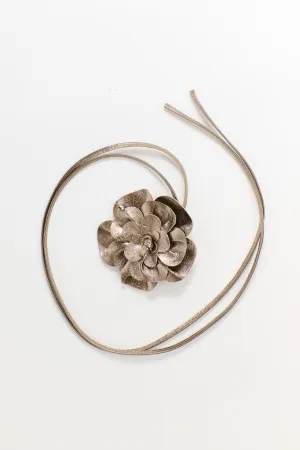 Flower Wrap Leather Belt - Metallic Bronze