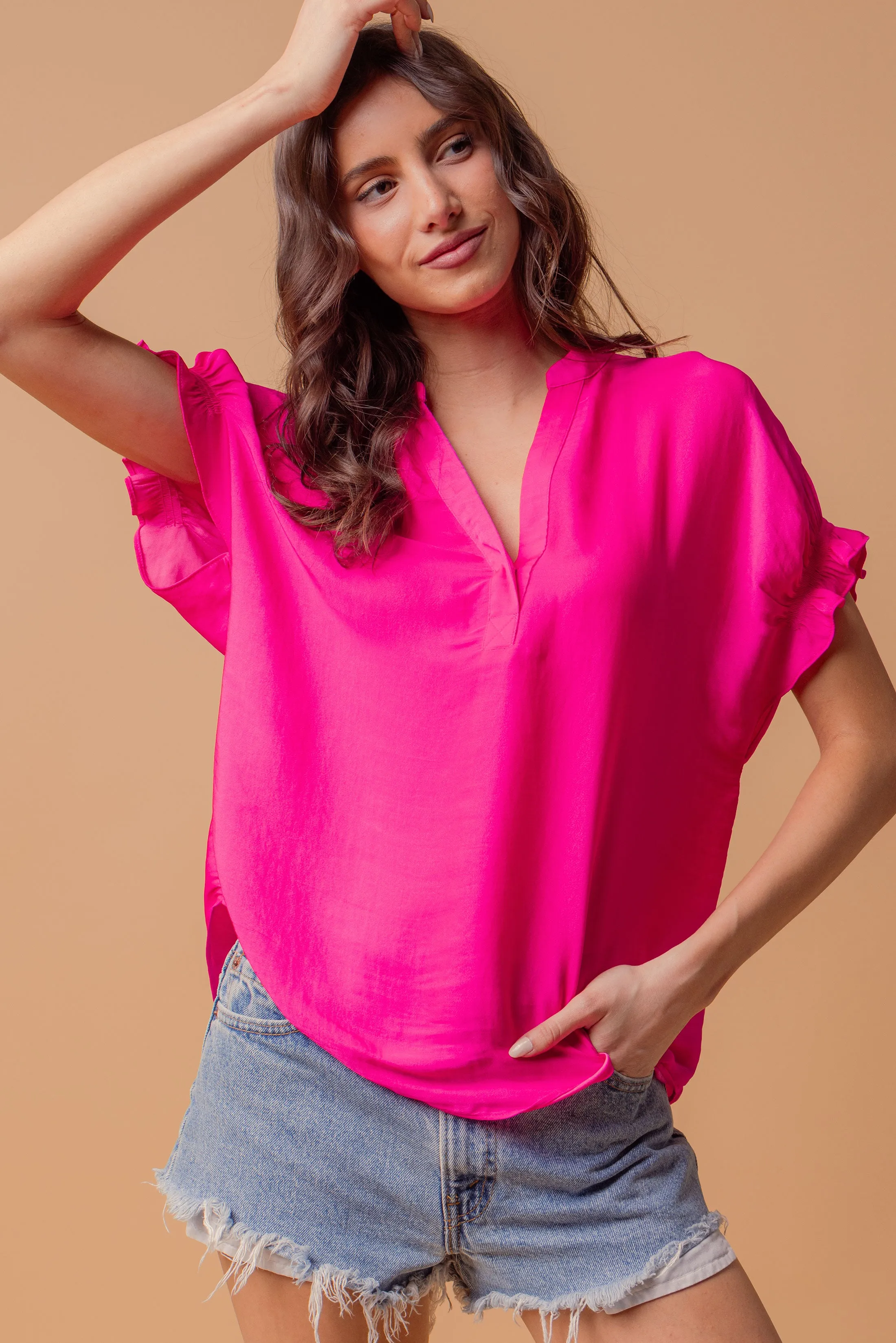 Flutter Sleeve Blouse With Back Detail