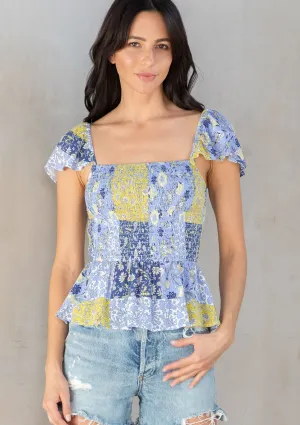 Flutter Sleeve Smocked Peplum Top