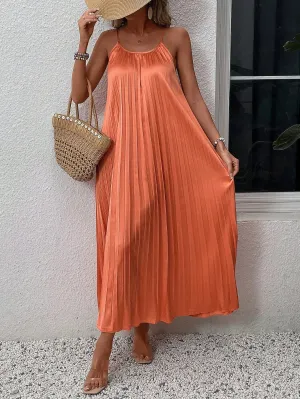 Frenchy Holiday Leisure Solid Color Pleated Maxi Slip Dress