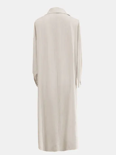 Full Size High-Low Collared Neck Long Sleeve Shirt