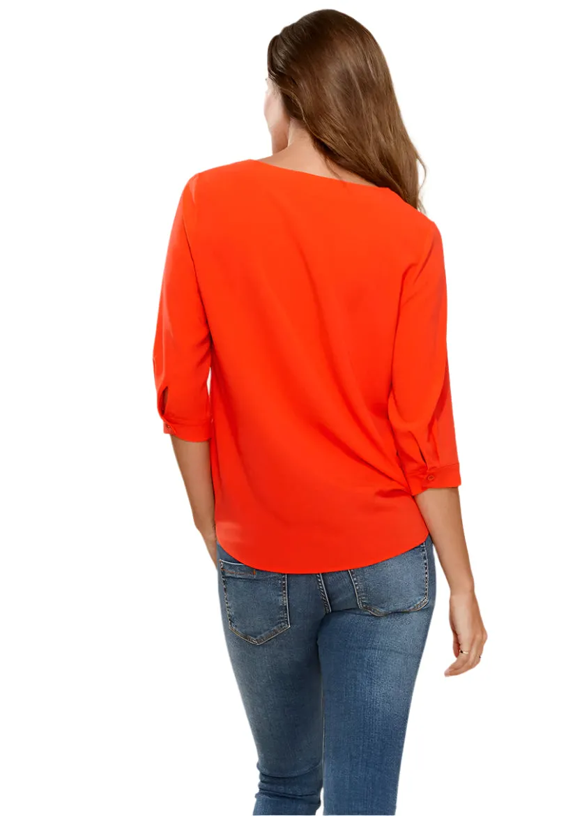 Gathered Hem Scoop Neck Blouse In Flamingo