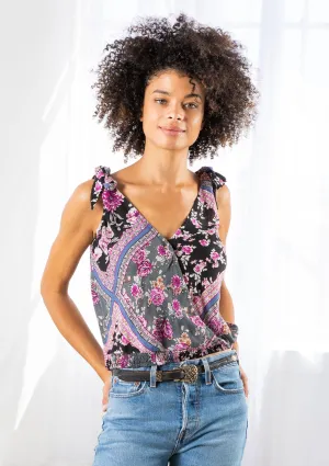 Geometric Floral Print Surplice Tank Top
