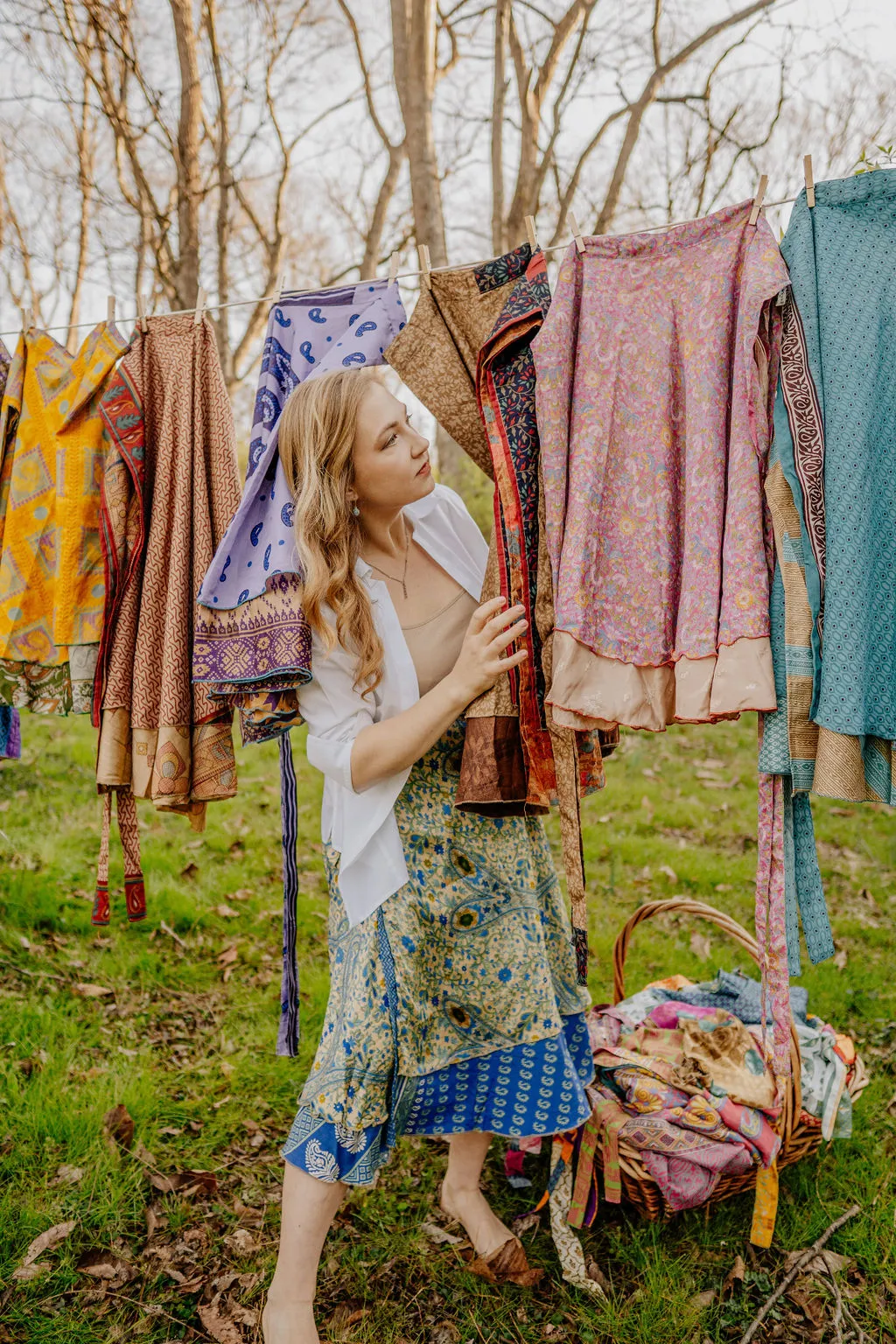 Goddess/Tea Length Up-Cycled Reversible Sari Wrap Skirt #55