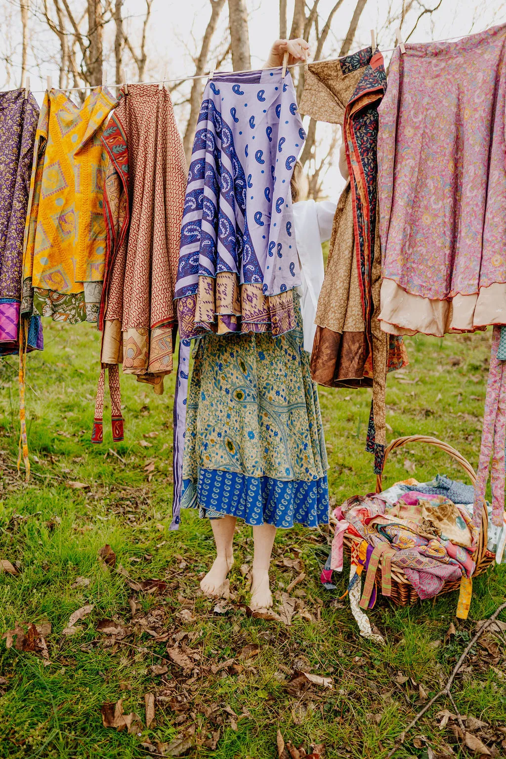Goddess/Tea Length Up-Cycled Reversible Sari Wrap Skirt #55