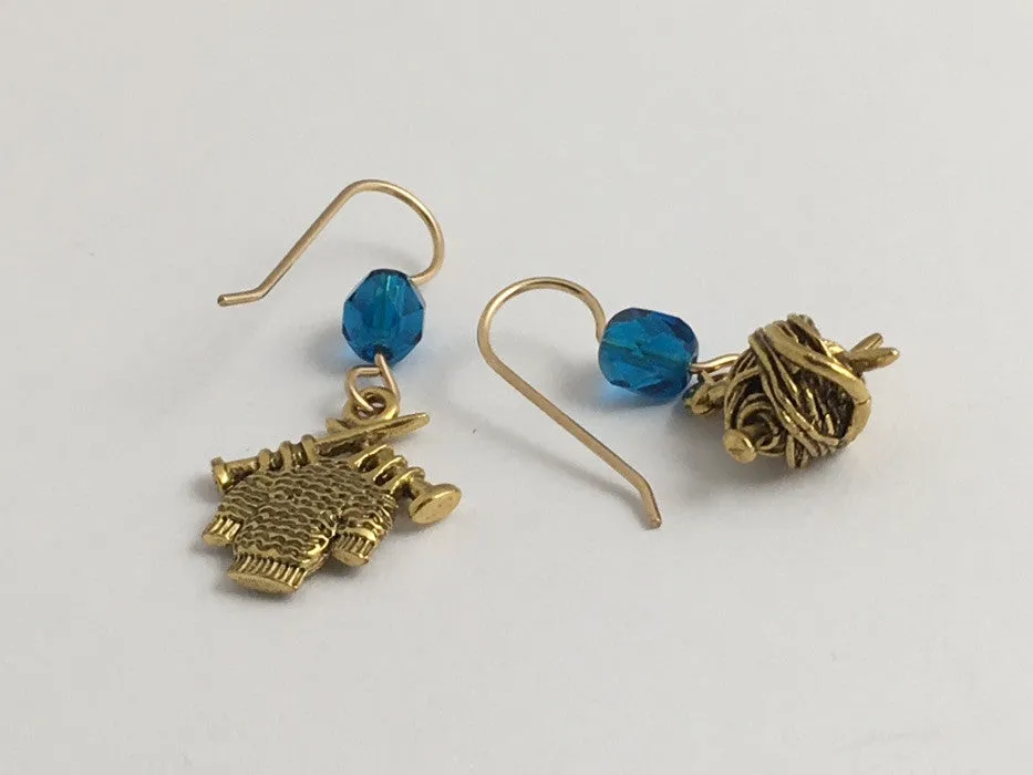 Gold tone Pewter & 14kgf  knitting earrings-knit, yarn, sweater, needles,knitter