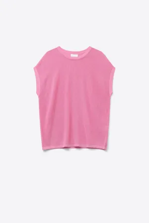 grid knit sweater in fuchsia color