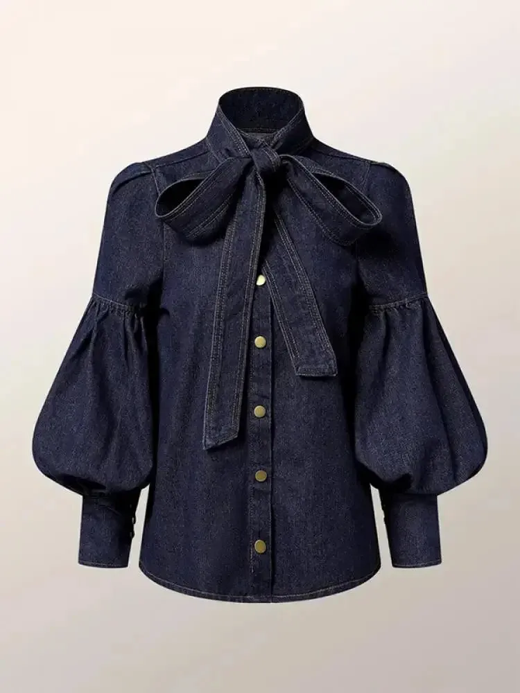 Gymystars Fashion blouse women Imitation Denim Puff Sleeves