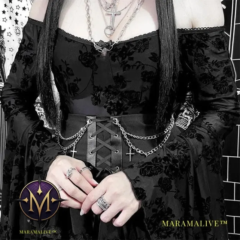 Halloween Autumn New High Waist Lace-up Cross Chain Short Skirt For Women