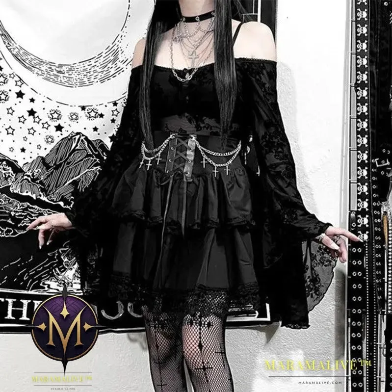 Halloween Autumn New High Waist Lace-up Cross Chain Short Skirt For Women