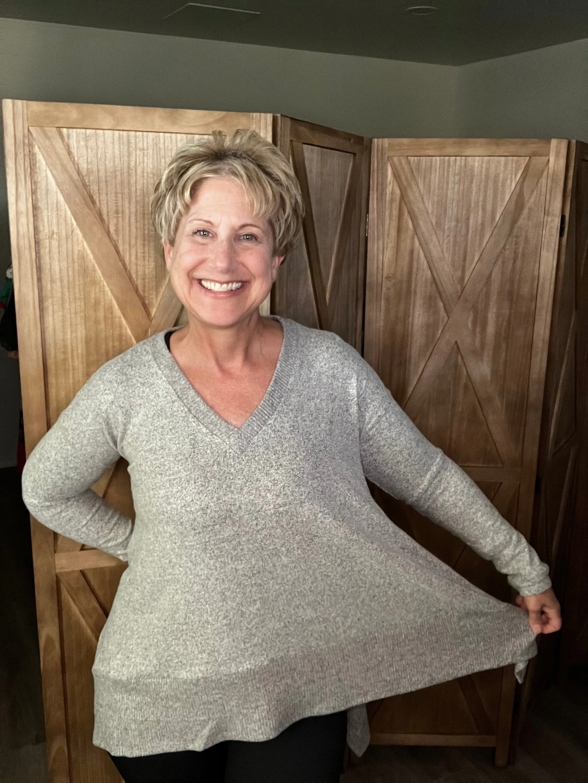 Heathered Gray Sweater with Fishtail Hem