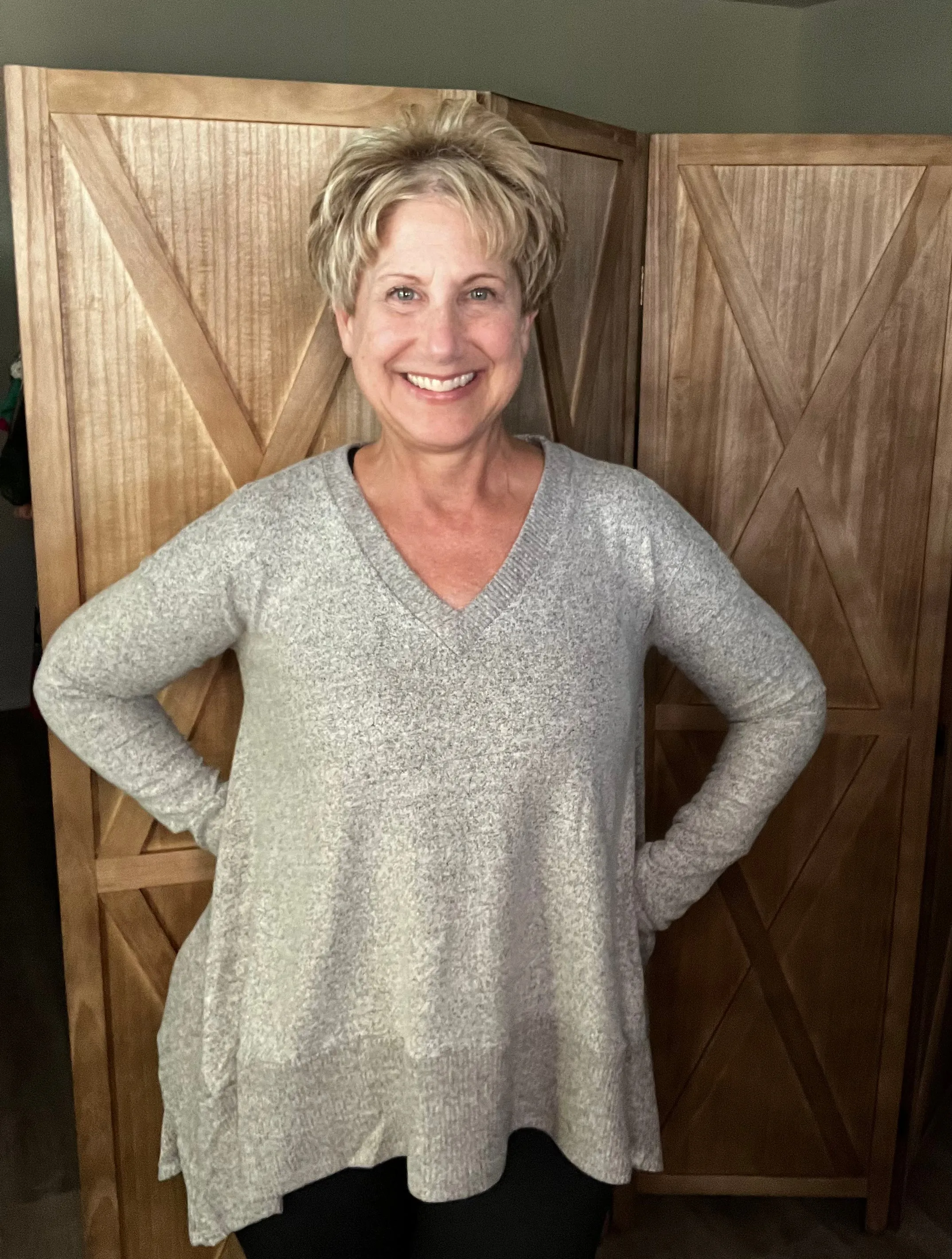 Heathered Gray Sweater with Fishtail Hem
