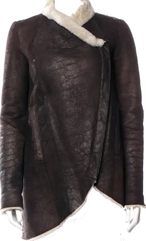 Helmut Lang NY. Dark Brown Lambskin Faux Fur Wrap Jacket