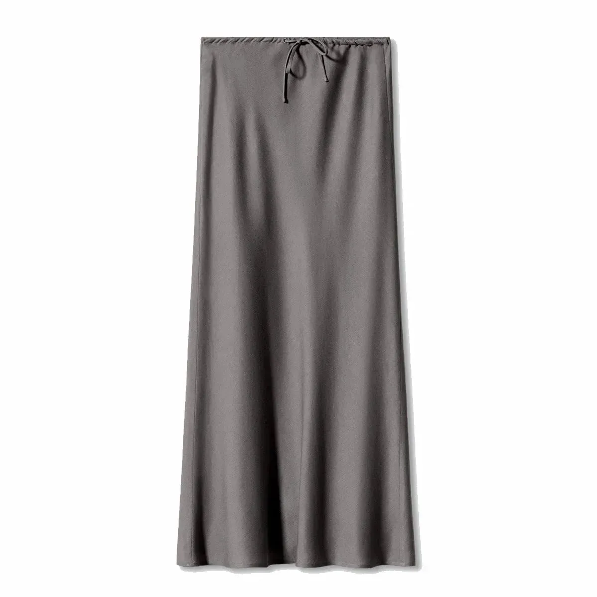 High Quality Satin Silk High Waist Drawstring Lace-up Solid Women Satin Midi Skirt