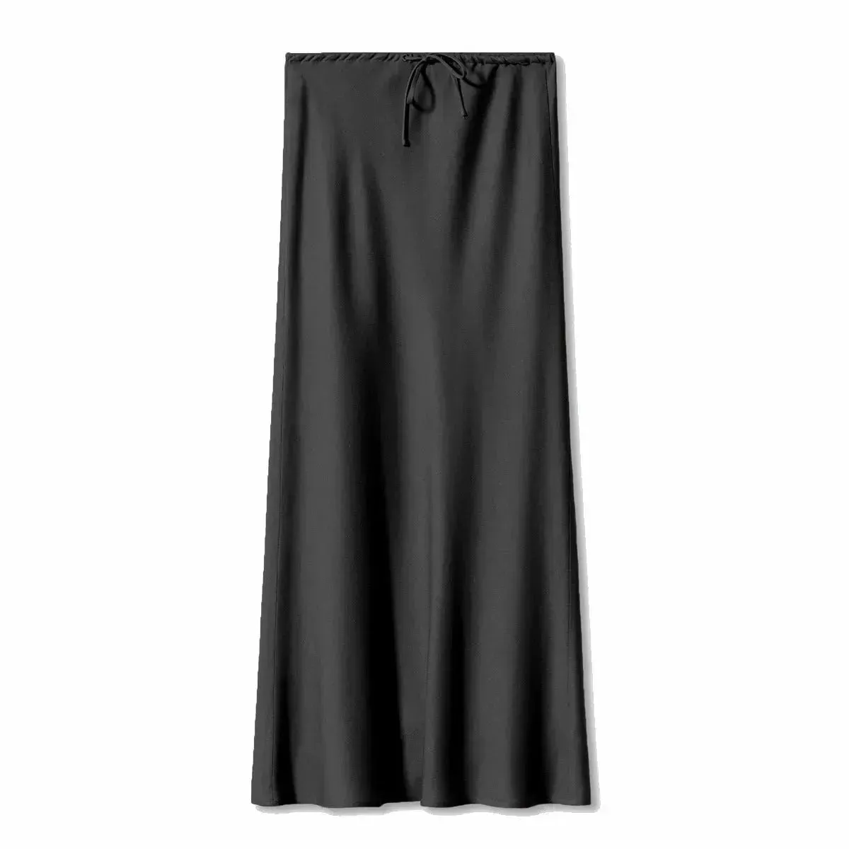 High Quality Satin Silk High Waist Drawstring Lace-up Solid Women Satin Midi Skirt