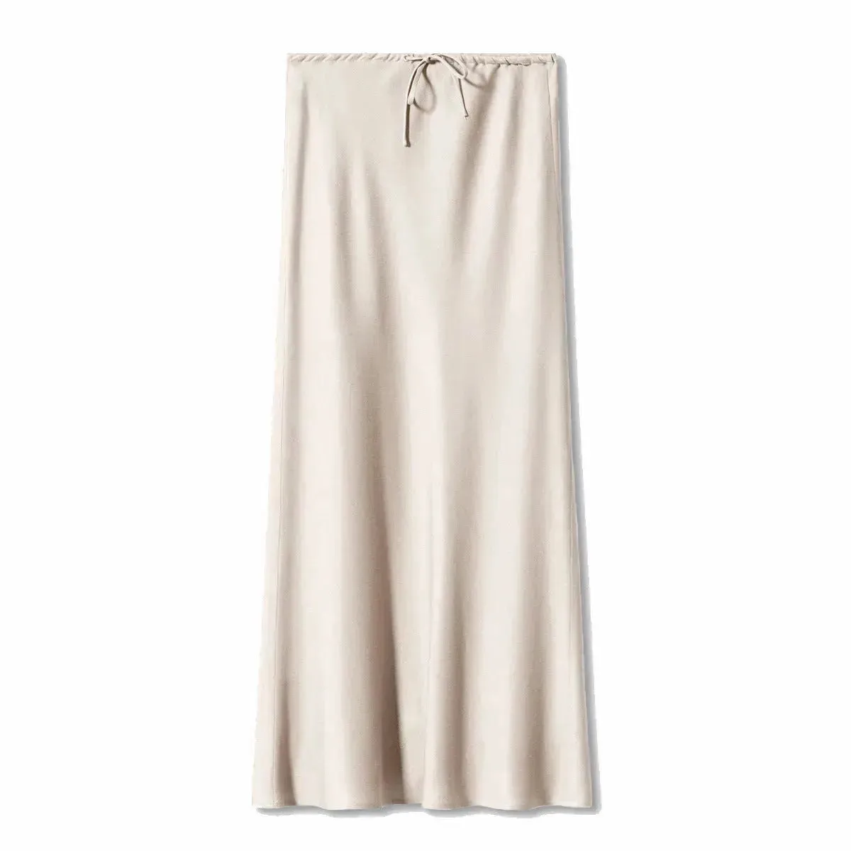 High Quality Satin Silk High Waist Drawstring Lace-up Solid Women Satin Midi Skirt