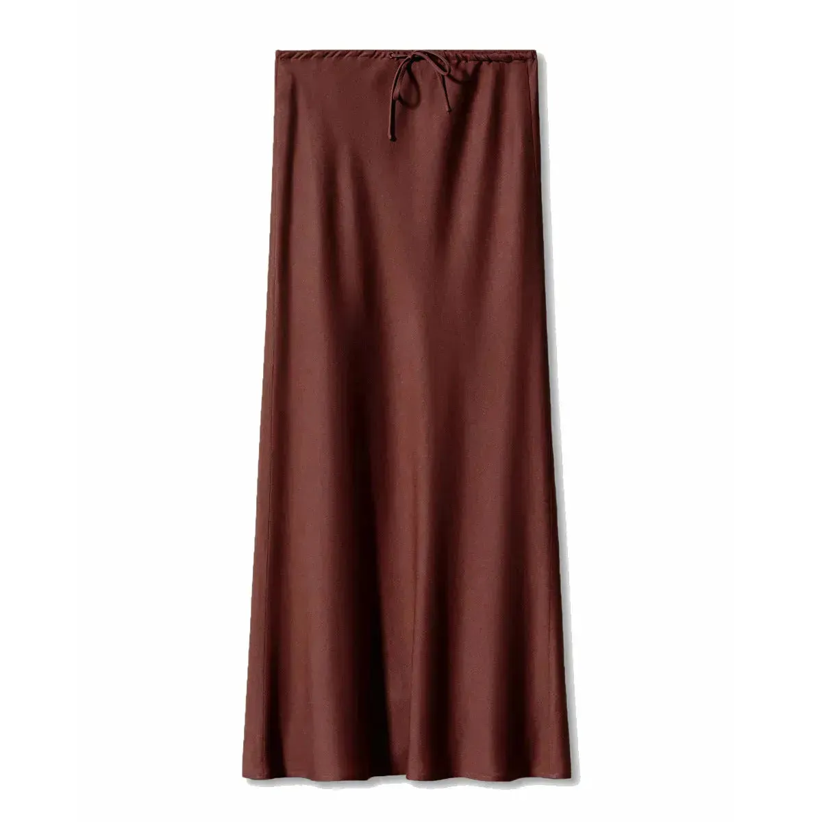 High Quality Satin Silk High Waist Drawstring Lace-up Solid Women Satin Midi Skirt