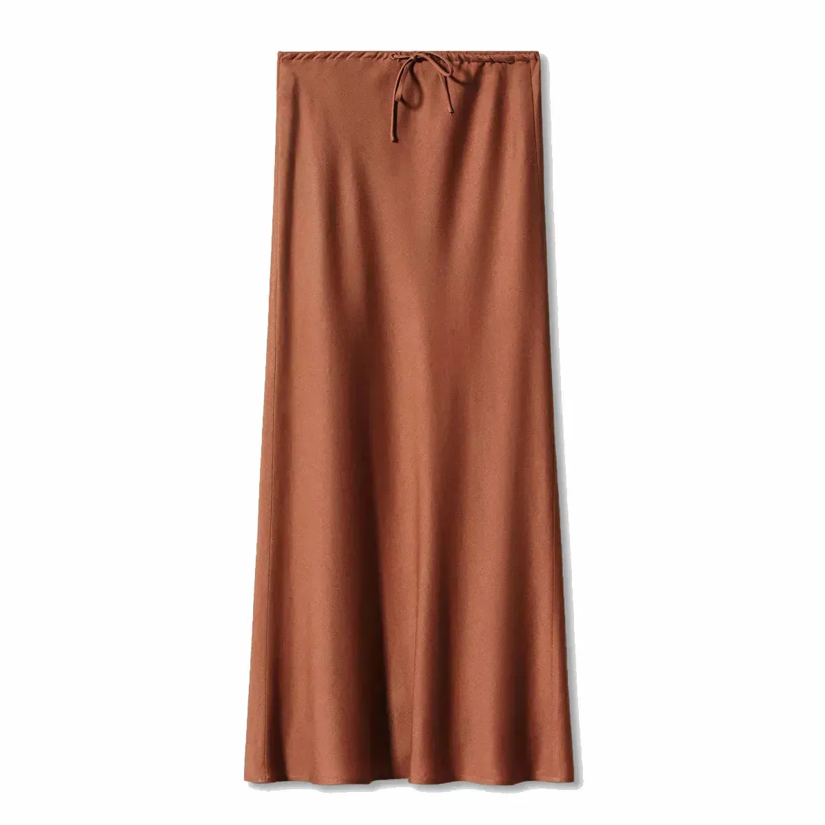 High Quality Satin Silk High Waist Drawstring Lace-up Solid Women Satin Midi Skirt