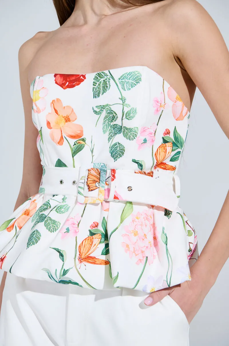 IRIS FLORAL PEPLUM BLOUSE