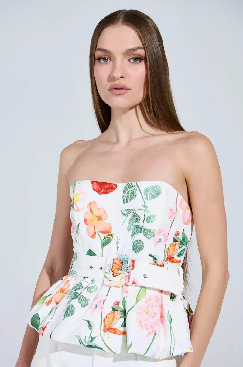 IRIS FLORAL PEPLUM BLOUSE