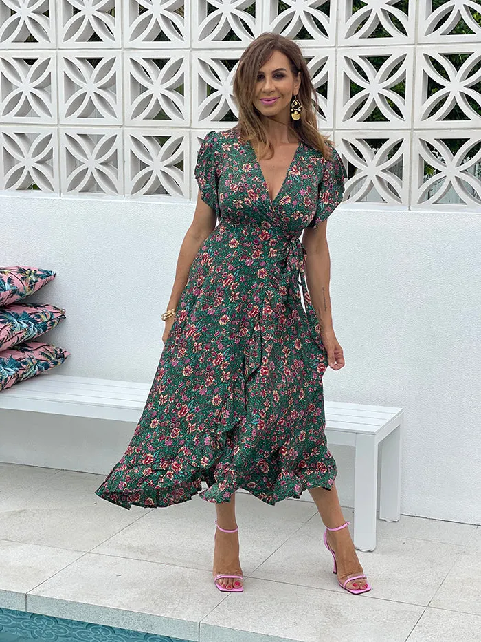 Jiah Wrap Dress - Green Floral