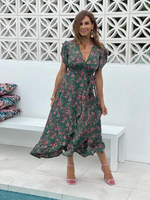 Jiah Wrap Dress - Green Floral