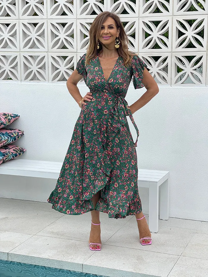 Jiah Wrap Dress - Green Floral