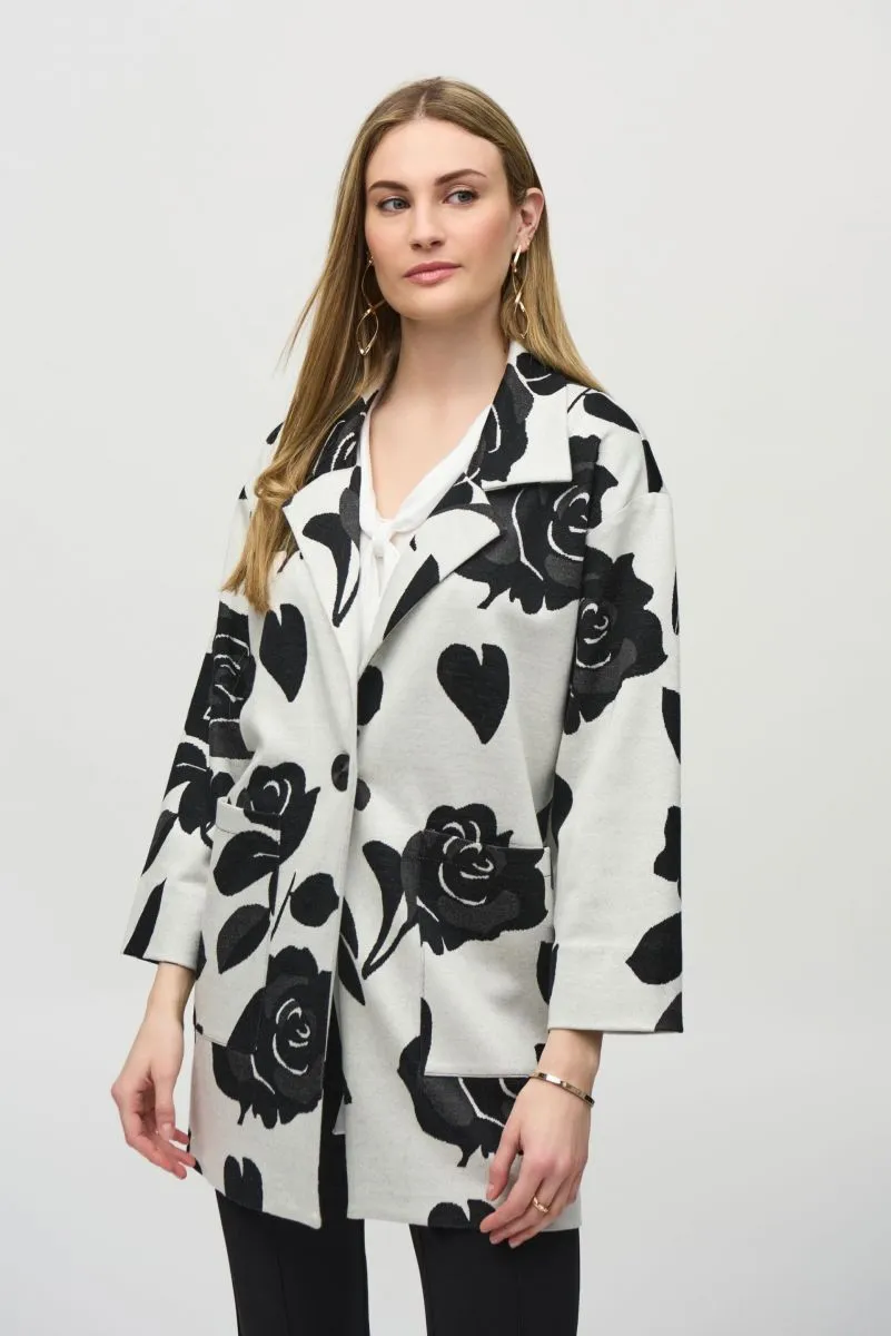 Joseph Ribkoff Off-White/Multi Floral Print Knit Coat Jacket 244099