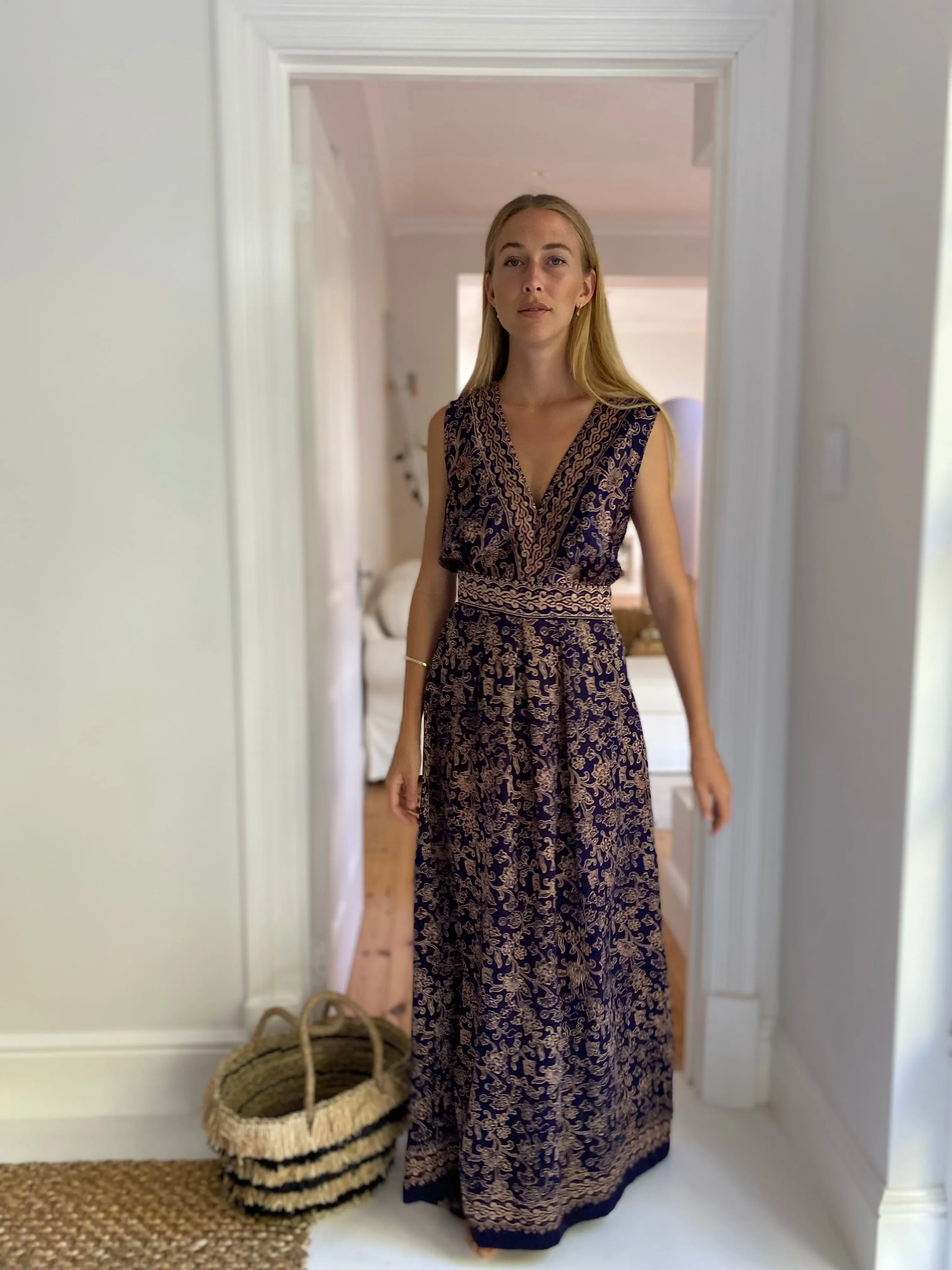 June Silk Dress in Navy