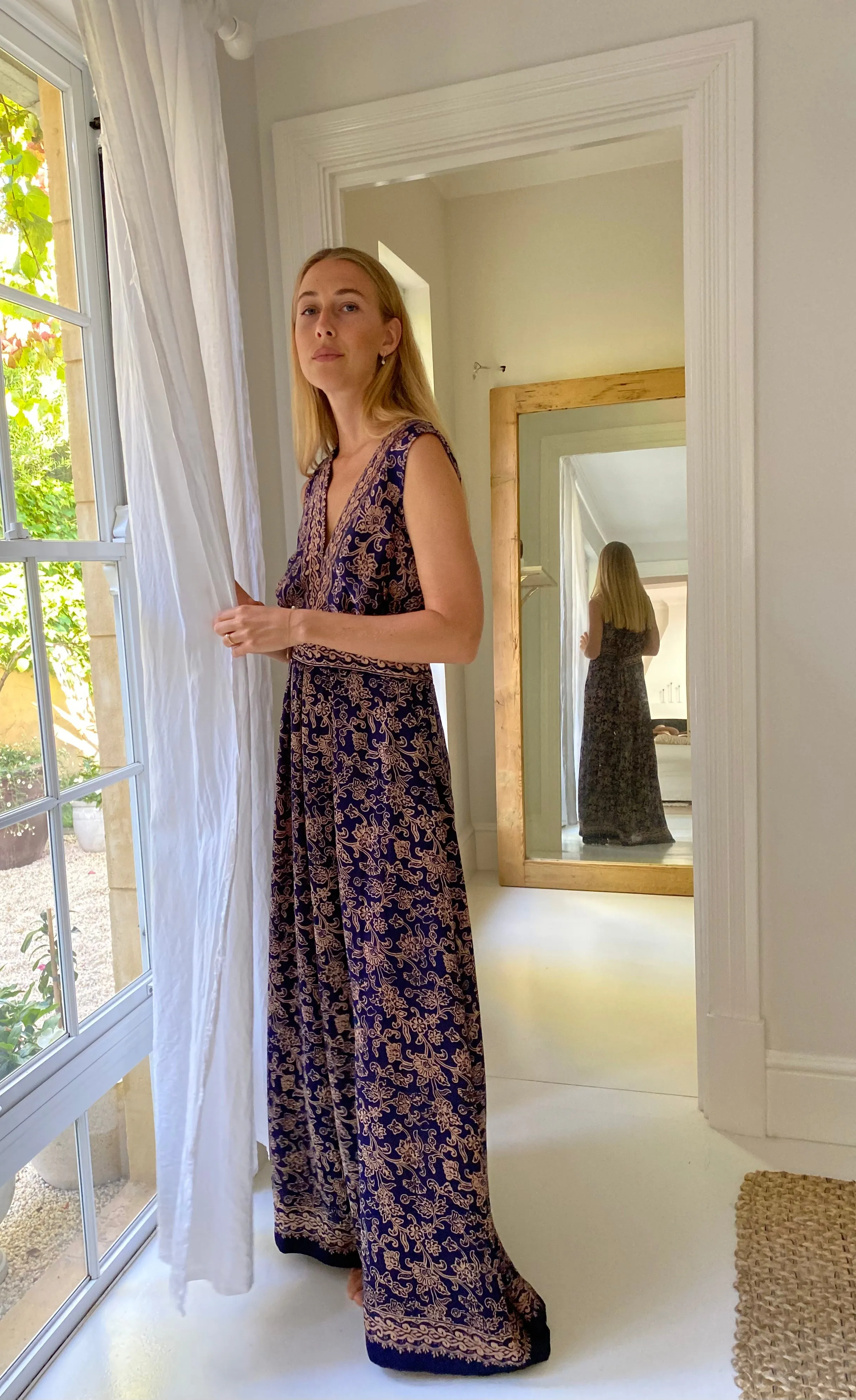 June Silk Dress in Navy