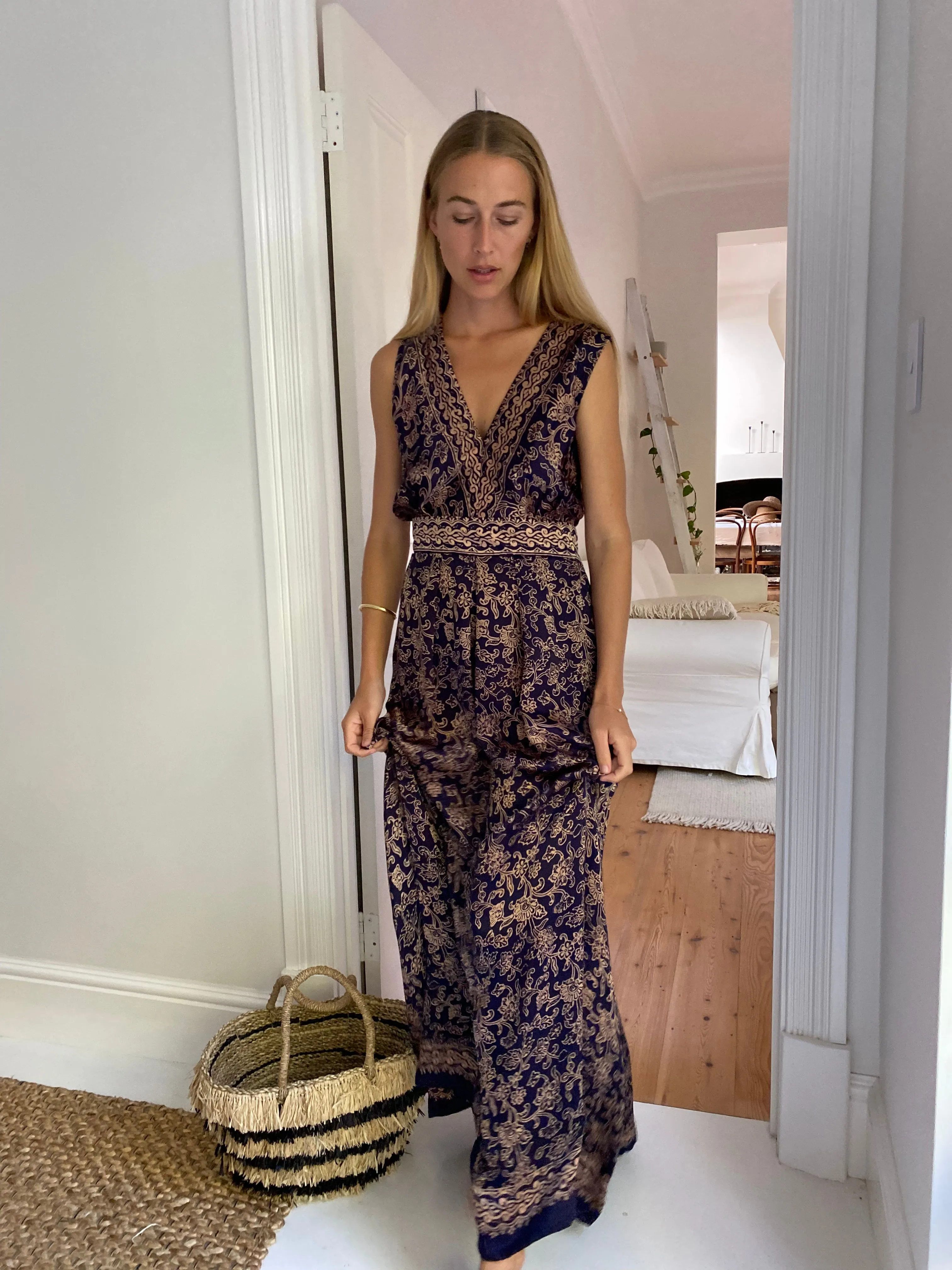 June Silk Dress in Navy