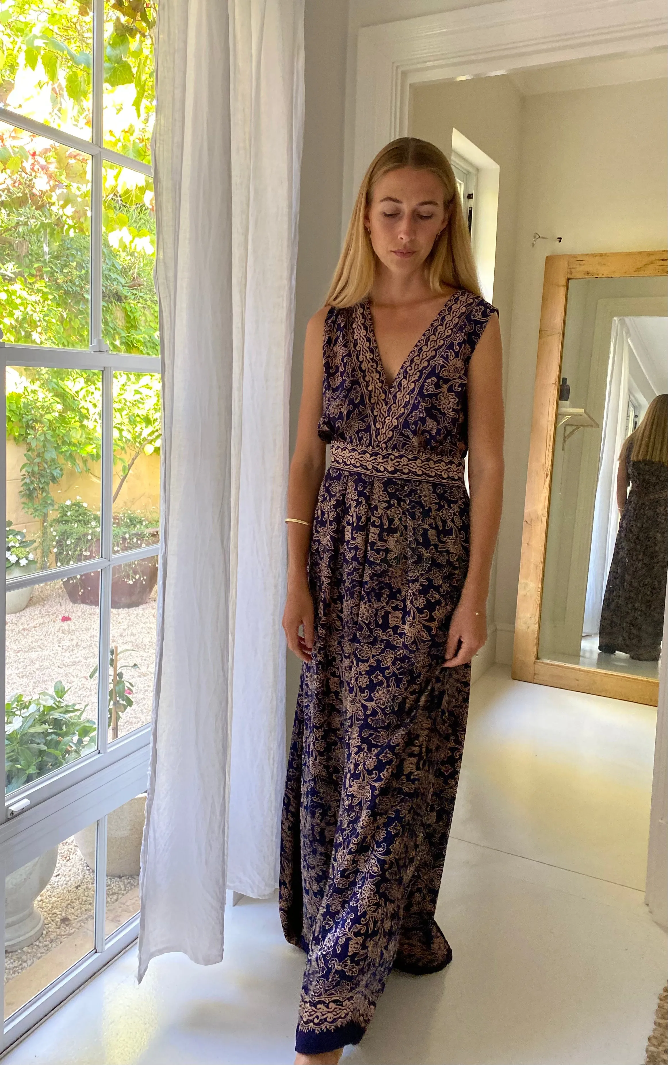 June Silk Dress in Navy