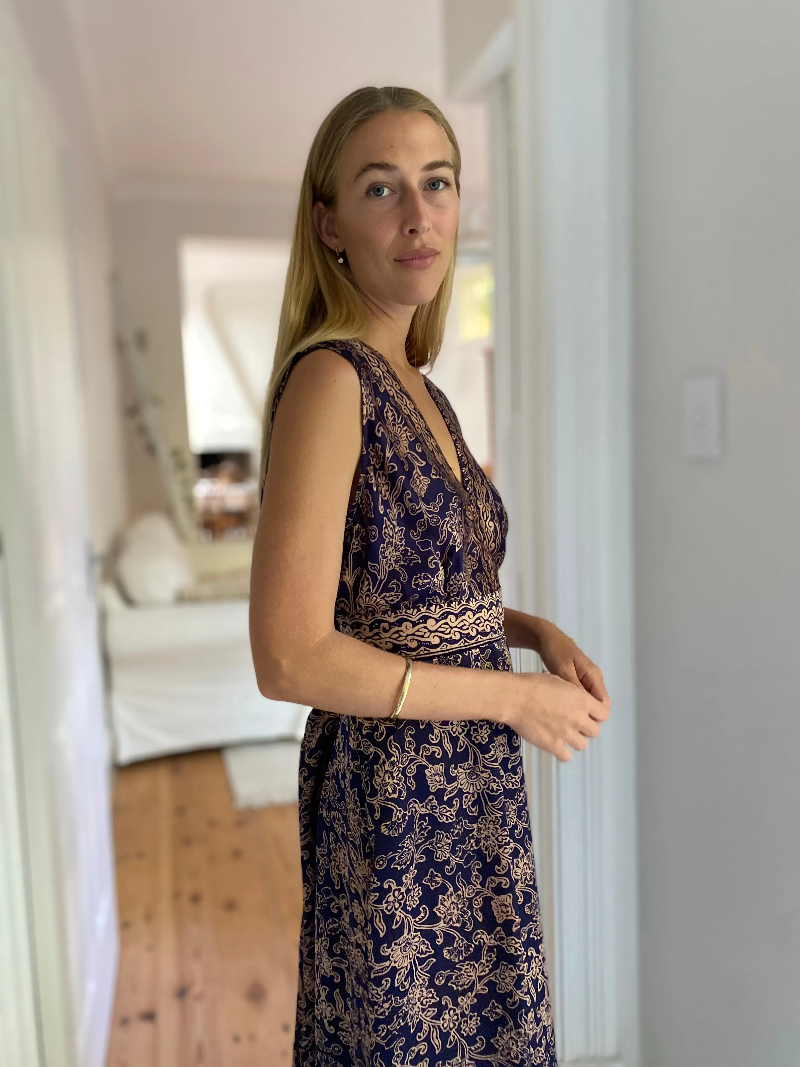 June Silk Dress in Navy