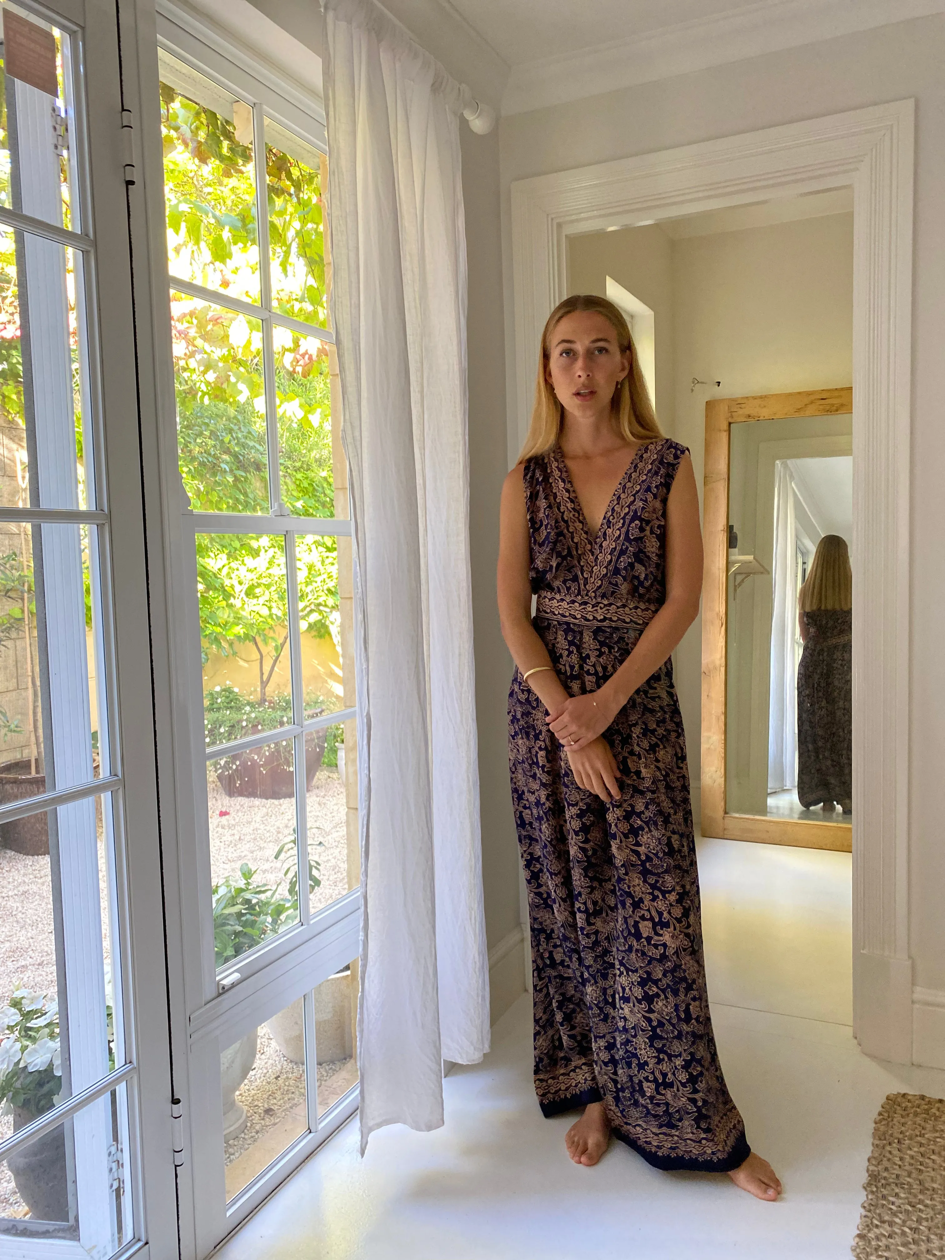 June Silk Dress in Navy