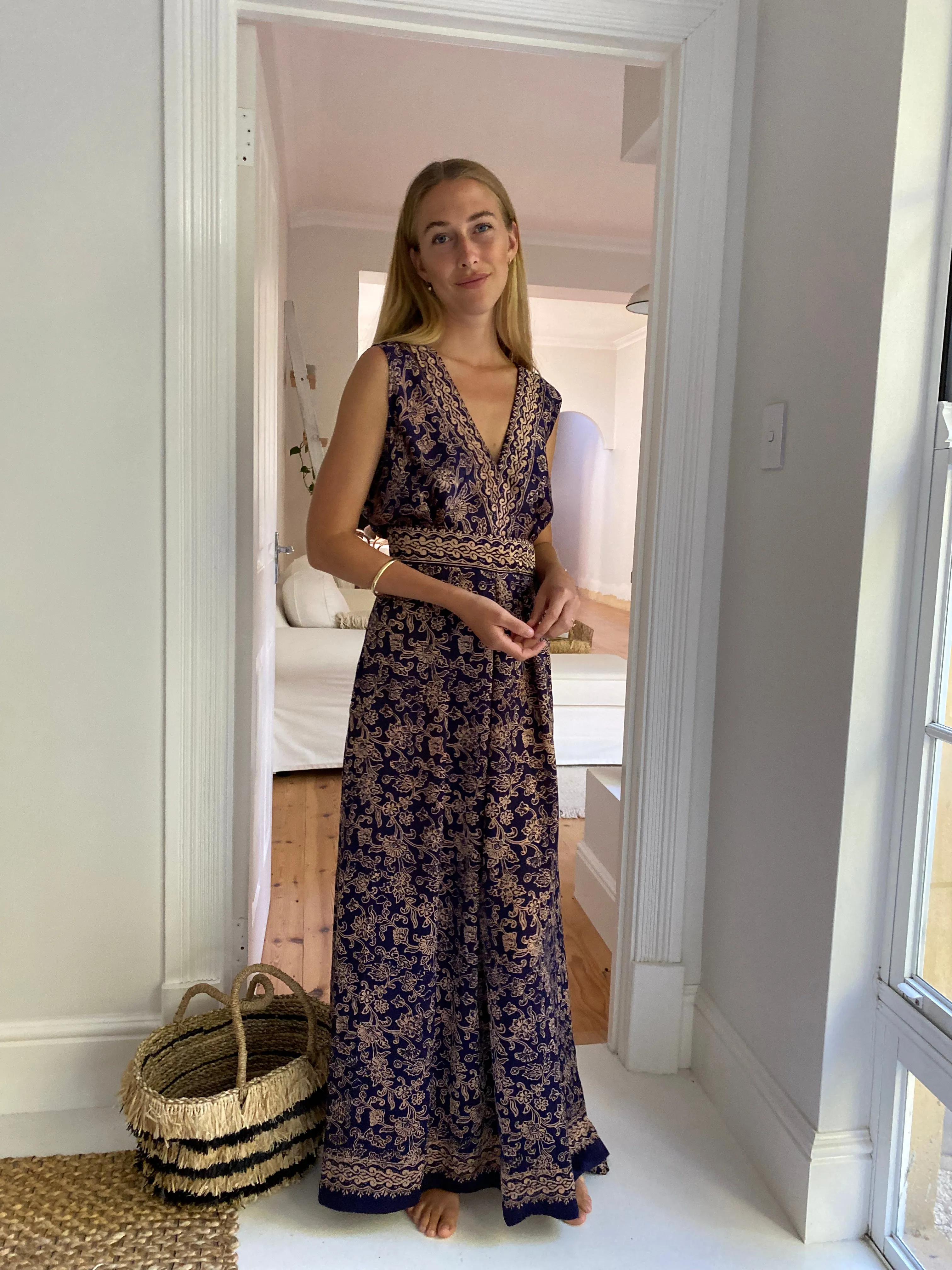 June Silk Dress in Navy