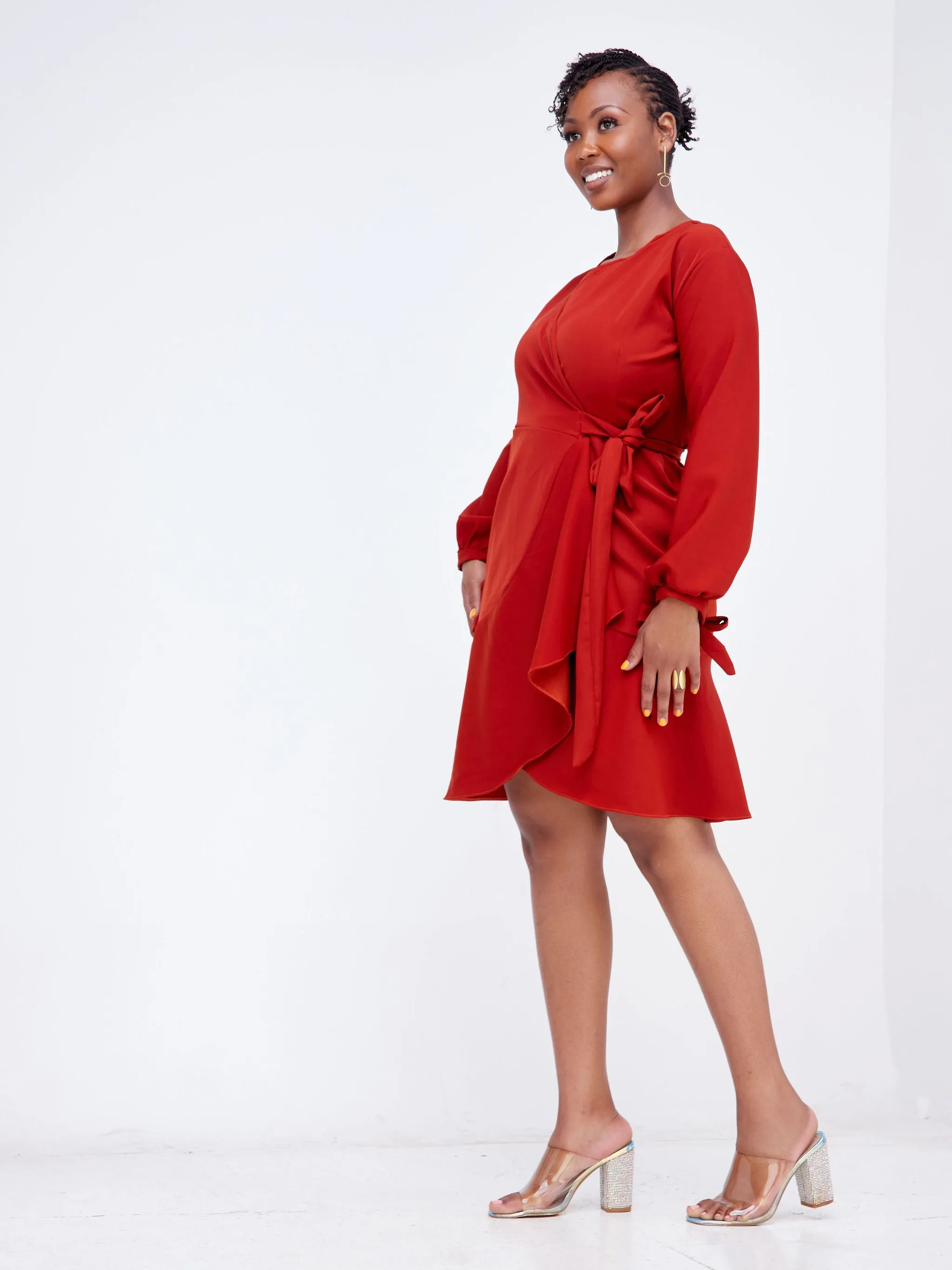 Kajire Wrap Dress - Fire Brown